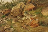 Bruno Andreas Liljefors (Uppsala, Uppsala län, Sweden, U.K. of Sweden-Norway 1860-1939 Stockholm, Kingdom of Sweden) Playing fox cubs - Oil on canvas 1905