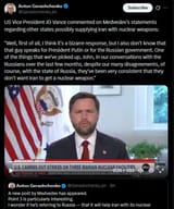 US Vice President JD Vance commented on Medvedev&#039;s statements regarding other states possibly supplying Iran with nuclear weapons 22-06-2025 HD