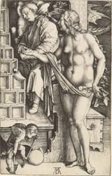 Albrecht Dürer (Free Imperial City of Nuremberg, Holy Roman Empire 1471-1528 ibidem) The Dream of the Doctor (Temptation of the Idler) - Engraving of paper c.1499-min