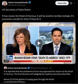 US Secretary of State Rubio 22-06-2025 If Iran closes the Strait of Hormuz, it will be another terrible mistake. It&#039;s economic suicide for them HD