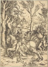 Albrecht Dürer (Free Imperial City of Nuremberg, Holy Roman Empire 1471-1528 ibidem) The Knight on Horseback and the Lansquenet - Woodcut on paper c.1497-min