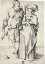 Albrecht Dürer (Free Imperial City of Nuremberg, Holy Roman Empire 1471-1528 ibidem) Der Koch und sein Weib (The cook and his wife) - Kupferstich c.1497-min
