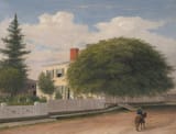 Fitz Henry Lane (Gloucester, Massachusetts, U.S.A. 1804-1865 ibidem) The Residence of Dr. Joseph L. Stevens, Castine, Maine - Oil on board 1859-min