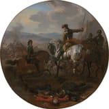 Dirk Maas (Haarlem, County of Holland, Dutch Republic 1659-1717 ibidem) Officers overseeing a battle - Oil on canvas-min