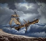 Michele Felice Cornè (Elba, Grand Duchy of Tuscany 1752-1845 Newport, Rhode Island, U.S.A.) Captain Cook Cast a Way on Cape Cod - Gouache on paper 1802