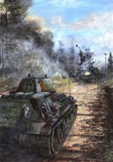 Tuomas Koivurinne (Finnish, 1985-) &#039;&#039;Sotka&#039;&#039; in action, The Finnish counterattack facing Soviet tanks while approaching the Portinhoikka crossroads, 25th June 1944 - Acrylics 2022