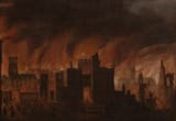 English School (17th Century) The Great Fire of London - Oil on canvas c.1666