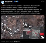 It appears that at least one GBU-57 bomb was dropped on the nuclear complex in Natanz. Satellite imagery shows a crater approximately 5.5 meters 22-06-2025