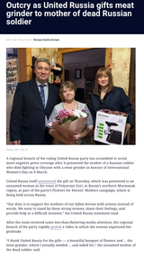 Outcry as United Russia gifts meat grinder to mother of dead Russian soldier — Novaya Gazeta Europe