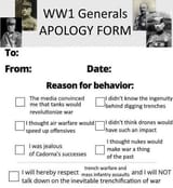 WW1 Generals APOLOGY FORM