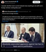 I wonder whether Iran&#039;s current attacks have anything to do with Iran&#039;s foreign minister visiting Moscow 23-06-2025