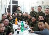 Aryan liberators having a meal before being turned into cubes