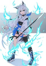 Fubuki_kitsune fire and sword__shirakami_fubuki_hololive_drawn_by_nemurimangetsu__sample-09572ae0569a9297108fd7c5d4e38e99