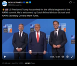 US President Trump has arrived for the official segment of the NATO summit. He is welcomed by Dutch Prime Minister Schoof and NATO 25-06-2025 Mark Rutte HD