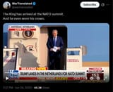 The King has arrived at the NATO summit. 24-06-2025 And he even wore his crown. HD
