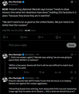 ralakbar 24-06-2025 Poland&#039;s top diplomat Sikorski says Europe &#039;needs to draw lessons from what the Ukrainians have done,&#039; building 200 factories in 3 years