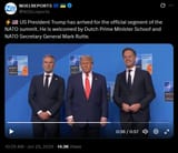 US President Trump has arrived for the official segment of the NATO summit. He is welcomed by Dutch Prime Minister Schoof and NATO 25-06-2025 Mark Rutte HD