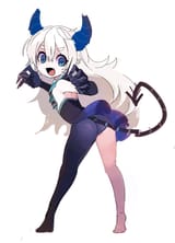 lolibooru 557283 asymmetrical_clothes black_legwear diabla_(elsword) luciela_r._sourcream simple_background single_pantsleg thick_eyebrows white_background