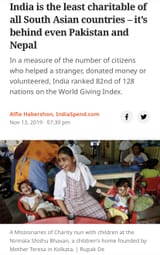 India is the least charitable of all South Asian countries