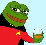 thomas riker pepe smug with a glass of non sythenthic scotch in ten foward