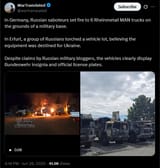 In Germany, Russian saboteurs set fire to 6 Rheinmetall MAN trucks on the grounds of a military base. 26-06-2025 a group of Russians torched a vehicle lot