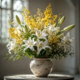 white lillies and Brittlebush