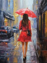 red dress rain painting