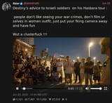 Screenshot 2025-06-28 at 01-59-34 Abier (@abierkhatib) Destiny&#039;s advice to Israeli soldiers on his Hasbara tour people don&#039;t like seeing your war crimes don’t film ur selves in women outfit just put your fking camera away and have fun Wut a cl