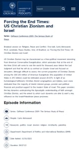 Forcing the End Times_ US Christian Zionism and Israel _ University of Oxford Podcasts - 04.2025