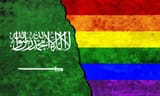 saudi-arabia-and-lgbtq-flags-on-wall-with-crack-3760391207