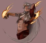 mokou touhou fire tomboy abs smug evil fangs