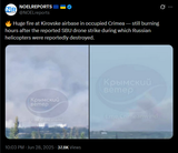 Huge fire at Kirovske airbase in occupied Crimea — still burning hours after the reported SBU drone strike during which Russian helicopters 28-06-2025 destroyed