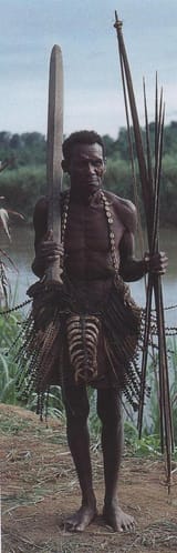 Middle Yuat river Papua New Guinea man with club and bow 1981