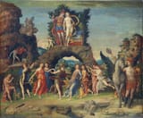 Andrea Mantegna (Isola di Carturo, Padovano, Republic of Venice c.1431-1506 Mantua, Margraviate of Mantua, Kingdom of Italy, Holy Roman Empire) Parnassus - Tempera on Canvas c.1497 (QR)-min