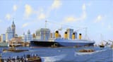 James Allen Flood (Philadelphia, Pennsylvania 1944-) RMS Titanic passing Lower Manhattan - oil on canvas 2012 [final destination for 17 Apr. 1912, it never happened]