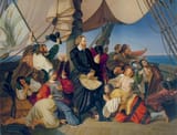 Christoph Christian Ruben (Trier, Sarre, French Empire 1805-1875 Inzersdorf bei Wien, Lower Austria, A.H.M.) Columbus discovers the shores of America - Oil on canvas 1846 (QR)-min