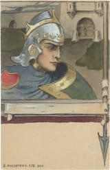 Vasily Nikolaevich Masyutin (Riga, Governorate of Livonia, Russian Empire 1884-1955 West Berlin, F.R.G.) Fairy Tale Portrait of a Warrior - Watercolor, pen, ink, and pastel on sketchbook paper-min