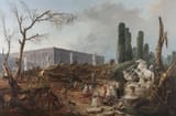 Hubert Robert (Paris 1733-1808 ibid.) Falling of trees at the Grove of the Baths of Apollo - oil on canvas 1777a