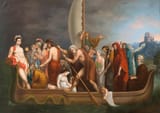 Follower of Jacques-Louis David (Paris, Kingdom of France 1748-1825 Brussels, South Brabant, Kingdom of the Netherlands) Charon ferrying souls to Hades - Oil on canvas