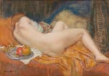 Jaroslav Špillar (Pilsen, Pilsen Kreise, Kingdom of Bohemia, A.H.M. 1869-1917 Dobřany, Pilsen Kreise, Kingdom of Bohemia, A.H.M.) Lying Nude - Pastel on paper-min