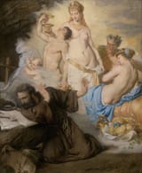 Hermann Nigg (Laxenburg bei Wien, Lower Austria, Empire of Austria, G.C. 1849-1928 Mödling, Lower Austria, Republic of Austria) Die Versuchung des heiligen Antonius (The Temptation of Saint Anthony) - Öl auf Leinwand 1877-min