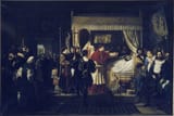 Pierre-Nolasque Bergeret (Bordeaux, Gascony, Kingdom of France 1782-1863 Paris, French Empire) Honors paid to Raphael after his death, by Pope Leo X, April 8, 1520 - Oil on canvas 1806 (QR)-min
