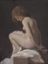 Johan Georg Frans Schwartz (København, Kingdom of Denmark 1850-1917 Valby, Københavns Amt, Kingdom of Denmark) Sitting woman in thought - Oil on canvas 1908-min