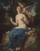 Narcisse Virgilio Díaz de la Peña (Bordeaux, Gironde, French Empire 1807-1876 Menton, Alpes-Maritime, French Republic) Venus and Cupid - Oil on panel-min