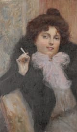Jaroslav Špillar (Pilsen, Pilsen Kreise, Kingdom of Bohemia, A.H.M. 1869-1917 Dobřany, Pilsen Kreise, Kingdom of Bohemia, A.H.M.) Parisienne Woman with Cigarette - Oil on canvas 1899-min