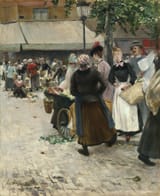 Norbert Gœneutte (Paris, French Empire 1854-1894 Auvers-sur-Oise, Seine-et-Oise, French Republic) The Flower Market - Oil on panel