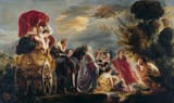 Jacob Jordaens (Antwerp, Duchy of Brabant, Holy Roman Empire 1593-1678 ibidem) The Meeting of Odysseus and Nausicaa - Oil on canvas 1630s-min