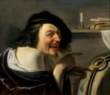 Johannes Paulus Moreelse (Zundert c.1603-1634 Zundert) Democritus (The philosopher Democritus laughing at the absurdity of mankind) - Oil on Canvas 1630-min