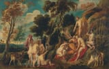 Jacob Jordaens (Antwerp, Duchy of Brabant, Holy Roman Empire 1593-1678 ibidem) Pan Punished by Nymphs - Oil on canvas c.1640-min