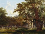 Thomas Baker of Leamington (Harborne, Staffordshire, England, U.K. 1809-1864 Leamington Spa, Warwickshire, England, U.K.) Deer in a parkland landscape - Oil on canvas 1849-min